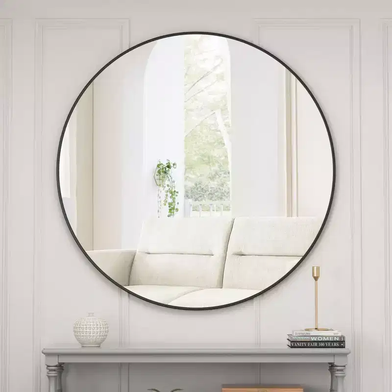 48 Oversized Round Wall Mirror, Large Modern Metal Circle Statement Mirror for Living Room, Fireplace - Panipeachy
