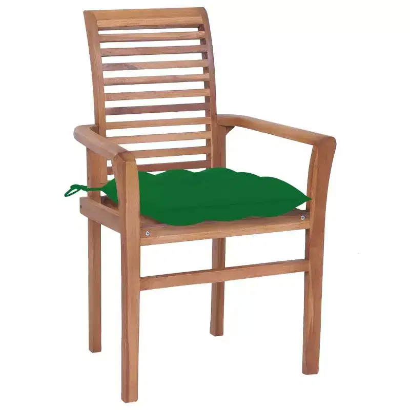 vidaXL Patio Dining Chairs 4 Pcs with Green Cushions - Solid Wood Teak - Stackable Outdoor/Indoor Furniture