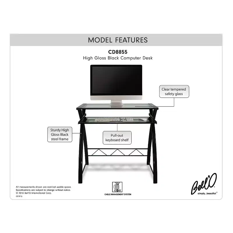 Bello Computer Desk - Sleek High Gloss Black Finish - CD8855