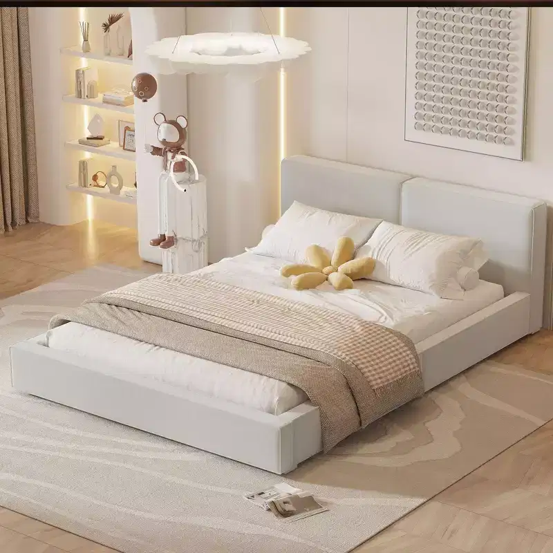 Queen Size Velvet Platform Bed, Upholstered Grounded Bed with Solid Frame Bed Frame for Kids Adults