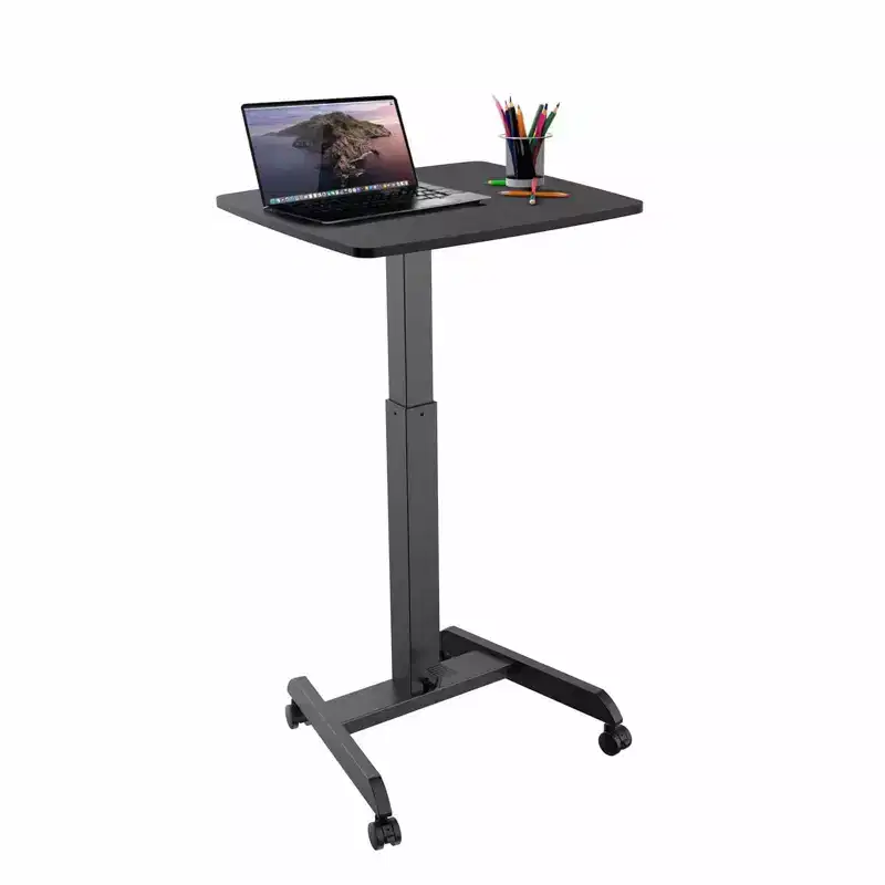 Height Adjustable Rolling Laptop Desk with Wheels | 23.6 x 20.5 | Sit Stand Mobile Workstation Cart w/ Pneumatic Spring Lift | Black