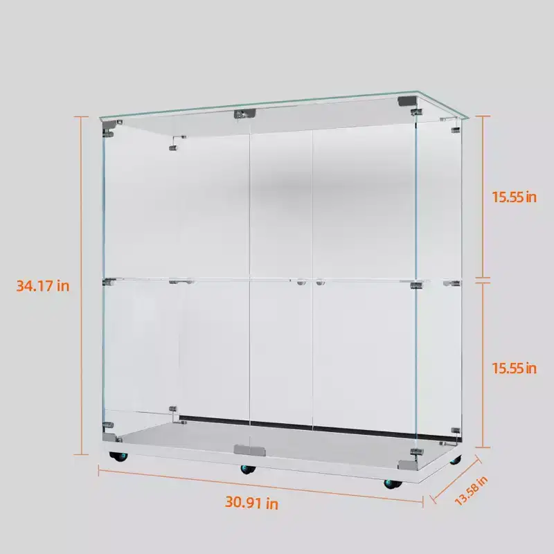 MAYEERTY Tempered Glass Display Cabinet Wine Storage File Cabinet Bluetooth Light Strip Lockable Swivel Casters Living Room Bedroom Office White