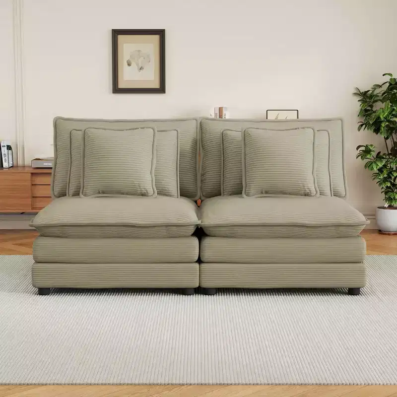 MAYEERTY 70.8 Modern Sofa Modular Sofa Upholstered Corduroy with Four Pillows for Living Room Brown