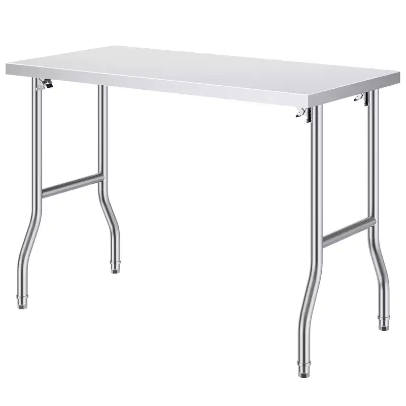 VEVOR Folding Commercial Prep Table, 48 x 24 Inch Commercial Worktable Workstation,Heavy-duty Stainless Steel Folding Table with 300 lbs Load,Silver