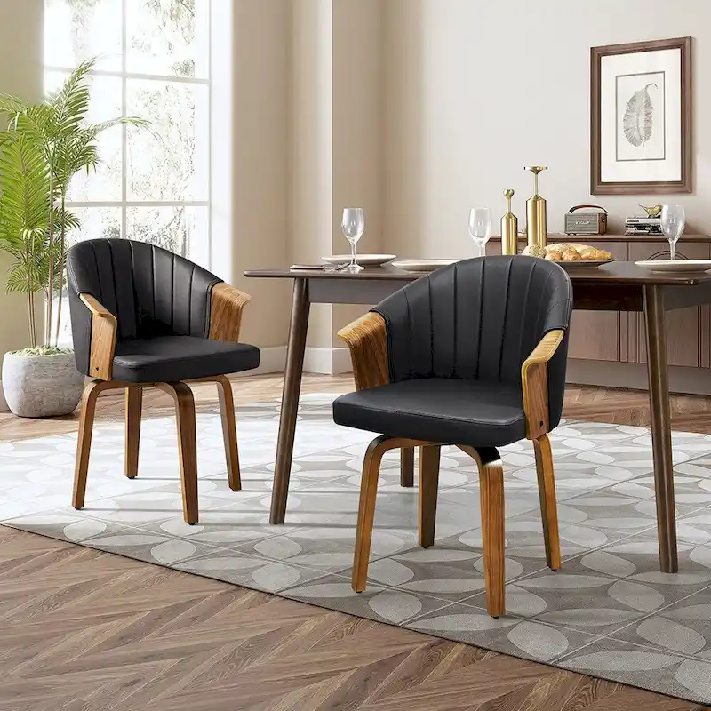 Bentwood and PU Swivel Dining Chairs (Set of 2)