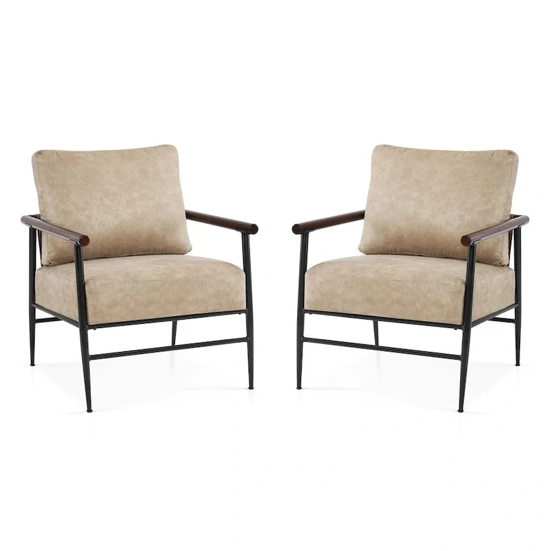 MCombo Set of 2 Modern Accent Chairs, Armchair with Upholstered Cushion, Leathaire Fabric Lounge Chairs for Living Room 4748