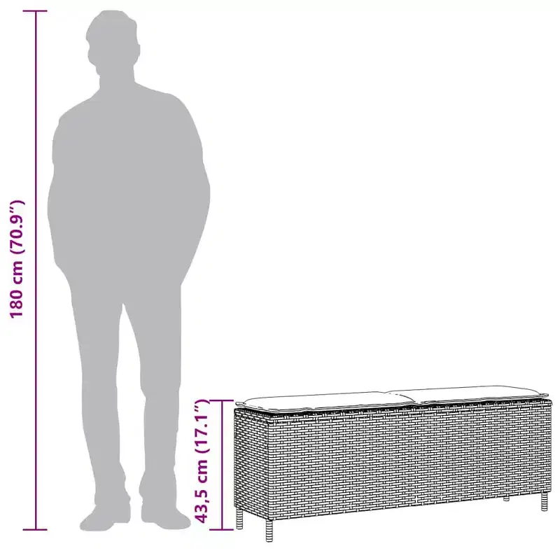 Patio Bench with Cushion Gray 43.3x11.8x15.9 Poly Rattan