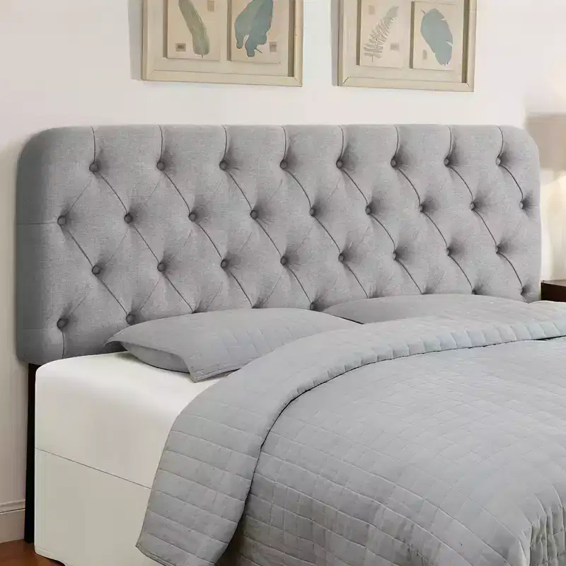 Bekrvio Queen Upholstered Headboard Button Diamond Tufted Solid Wood Bed Headboard with Metal Legs, Adjustable Height, Grey