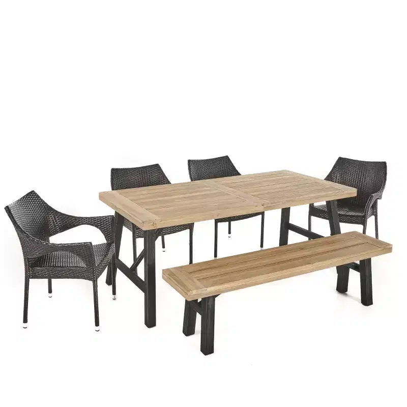 Hensley 6pc Acacia & Wicker Dining Set: Weather-Resistant, Garden Furniture - Christopher Knight Home