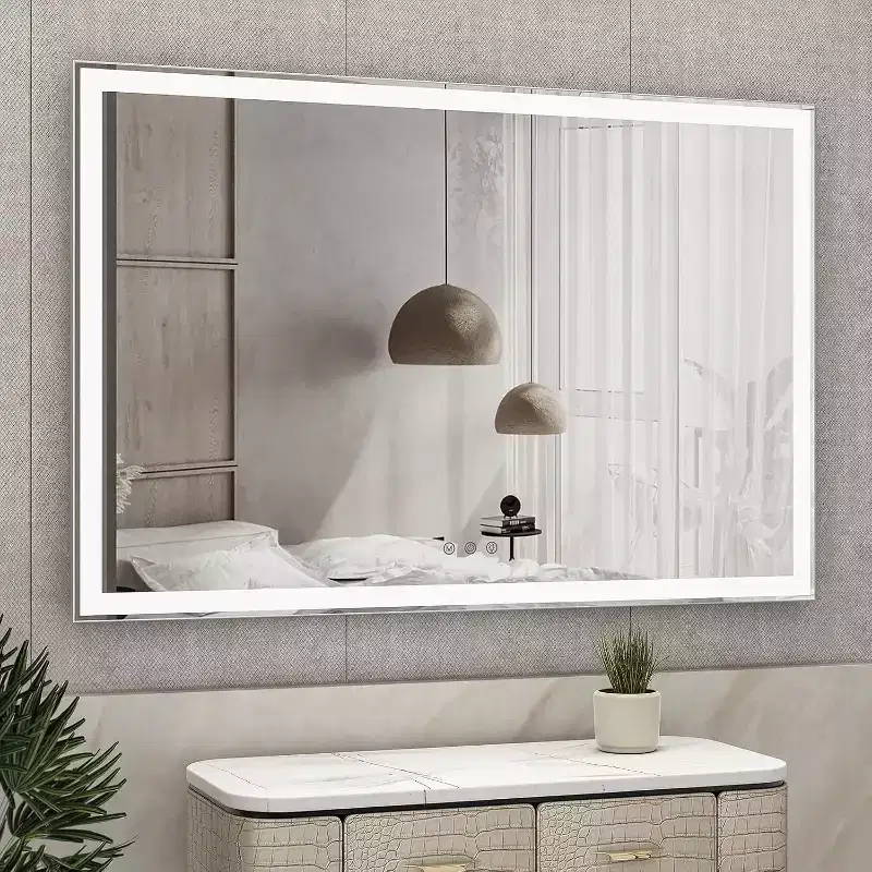 Acekool 60x40Inch Bathroom Wall Mirror with Frame, Aluminum Frame , 3-Color Dimmable Touch Vanity Mirror, Rectangle Smart Mirror for Bath & Dressing