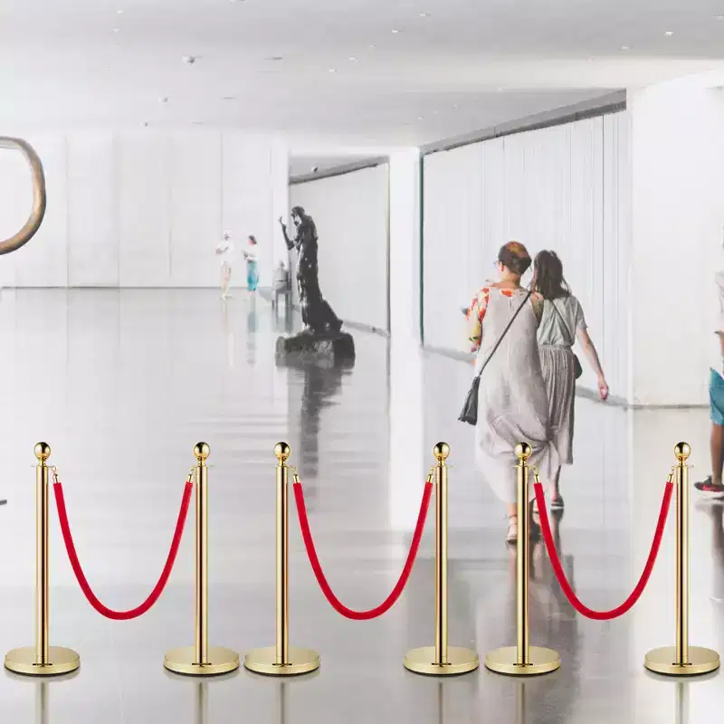 Velvet Ropes and Posts, 5 ft Red Rope, Stainless Steel Gold Stanchion with Ball Top, Crowd Control Barrier for Theaters, Gold