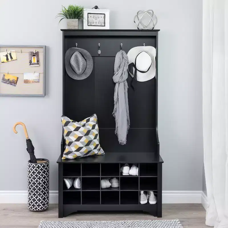 Hall Tree with Shoe Storage, Drifted Gray