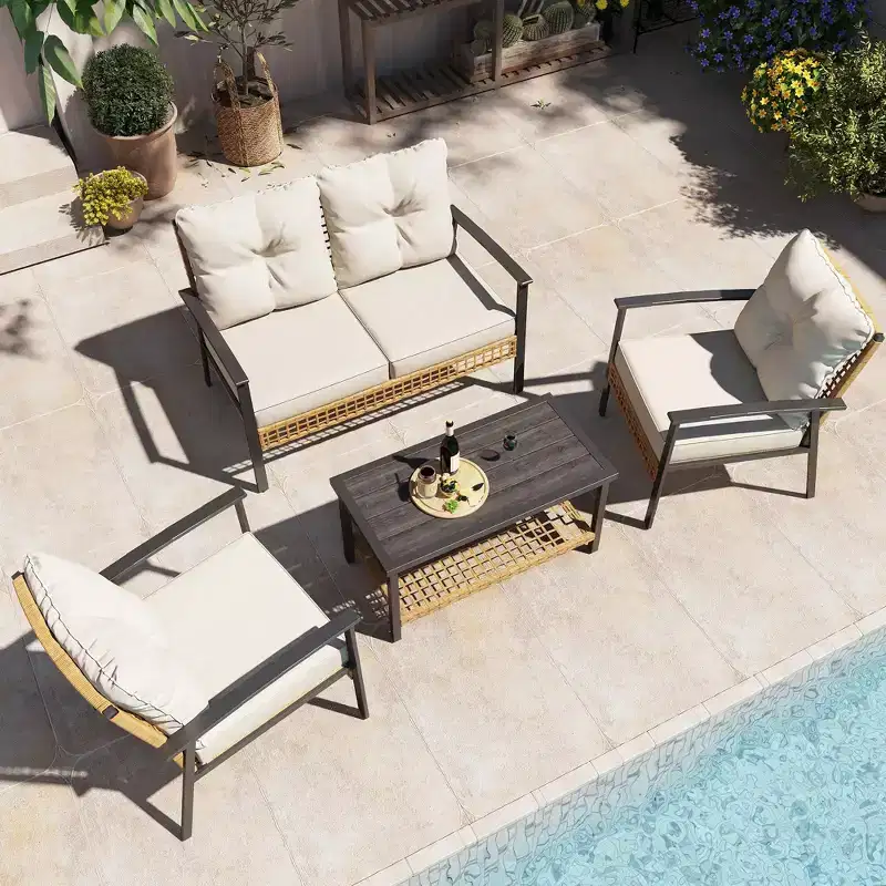 LAUSAINT HOME 4-Piece Patio Conversation Set, Comfortable Oversized Outdoor Furniture Set