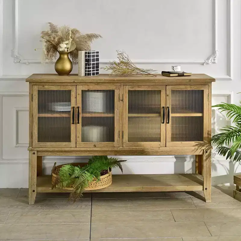 Christopher Knight Home Belmont Rustic Glass Door Wooden Sideboard Cabinet with Open Shelf