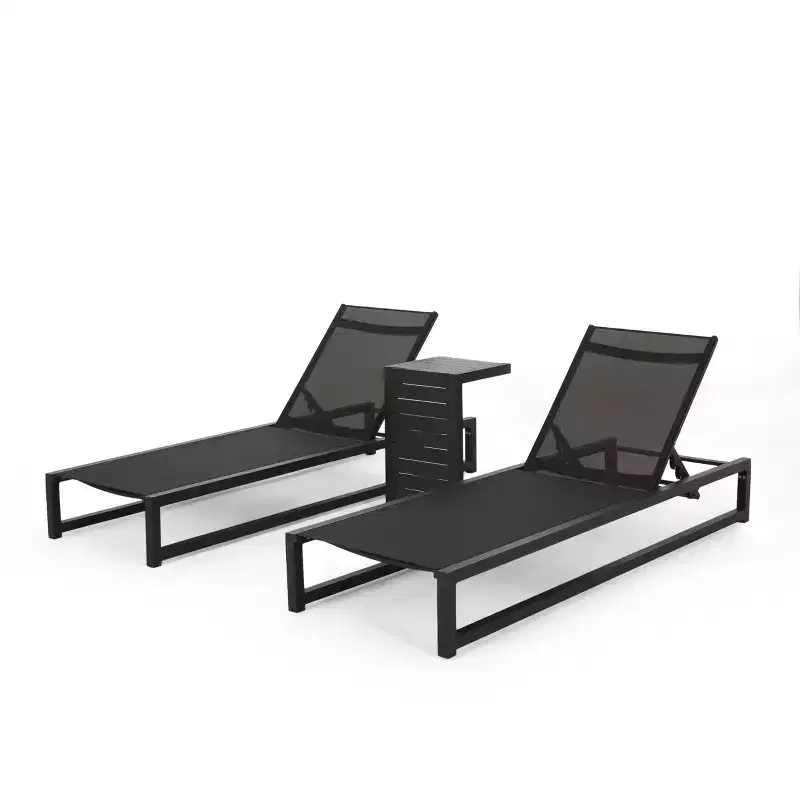 Christopher Knight Home Cherry Outdoor Adjustable Aluminum Chaise Lounge Set with C-Shaped Table