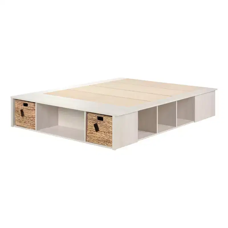 Lilak Storage Bed with Baskets Winter Oak and Rattan