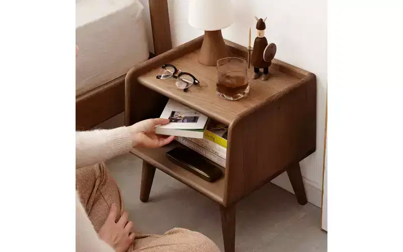 GDFStudio Albert Simple Solid Beechwood 15.75 H Nightstand with Storage Cabinet