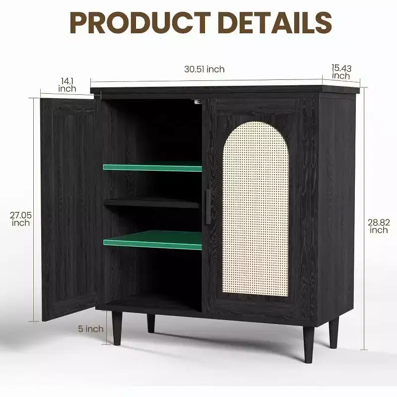 Sideboard Buffet Kitchen Storage Cabinet with Rattan, Cabinet with Ample Storage Space