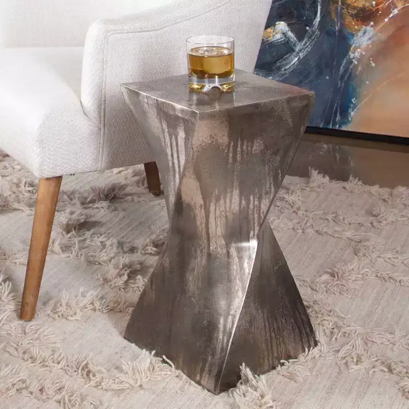 Uttermost Modern Aluminum Twisted Hourglass Accent Table 10 Wide Tarnished Silver for Living Room Bedroom Bedside Entryway House