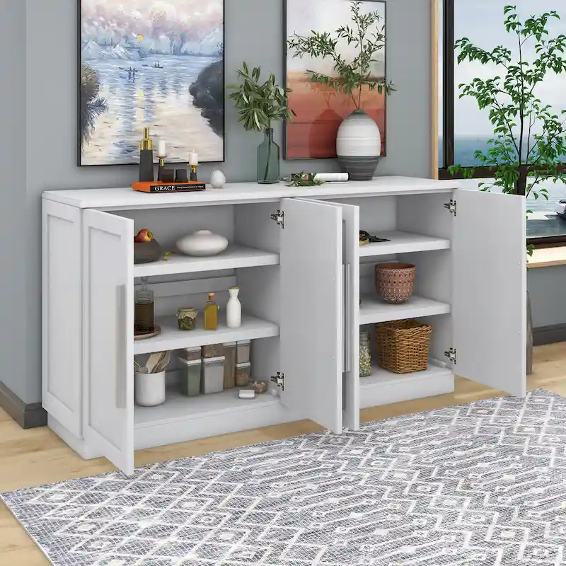 Sideboard Buffet Cabinet with Adjustable Shelves & Silver Handles
