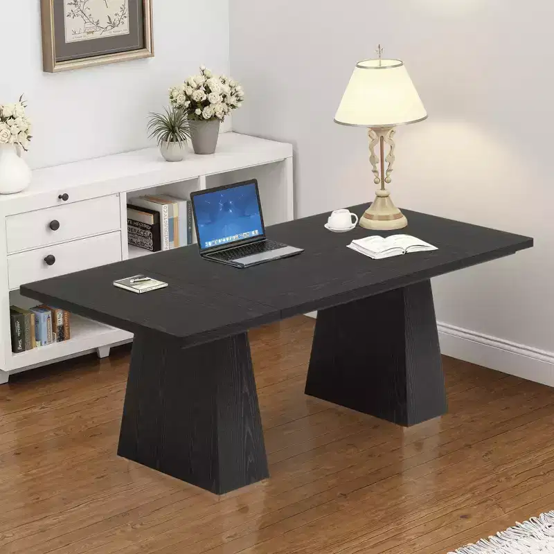 MAYEERTY 63 Executive Desk, Multifunctional Study Writing Gaming Desk with Curved Edges for Home Office