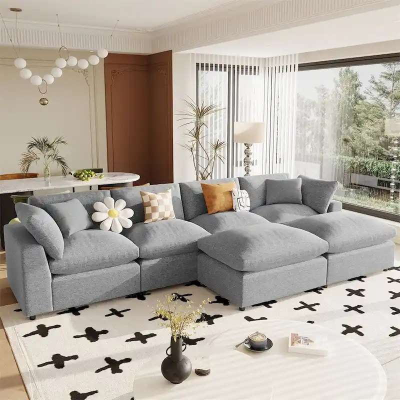Modern U-Shape Sectional Sofa, 2 Large Chaise with Removable Ottomans