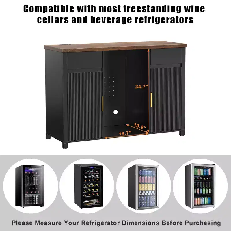 GDLF Coffee Bar Cabinet with Fridge Space, Mini Fridge Cabinet Buffet Sideboard53.2L Black