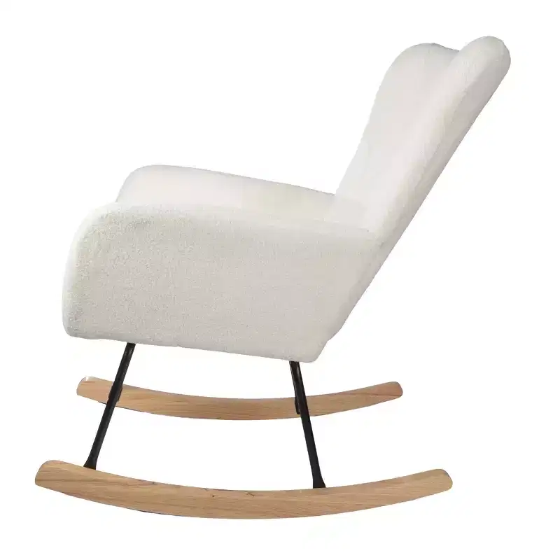 Rocking Chair Teddy Fabric Upholstered Chair Ergonomic Modern Rocker