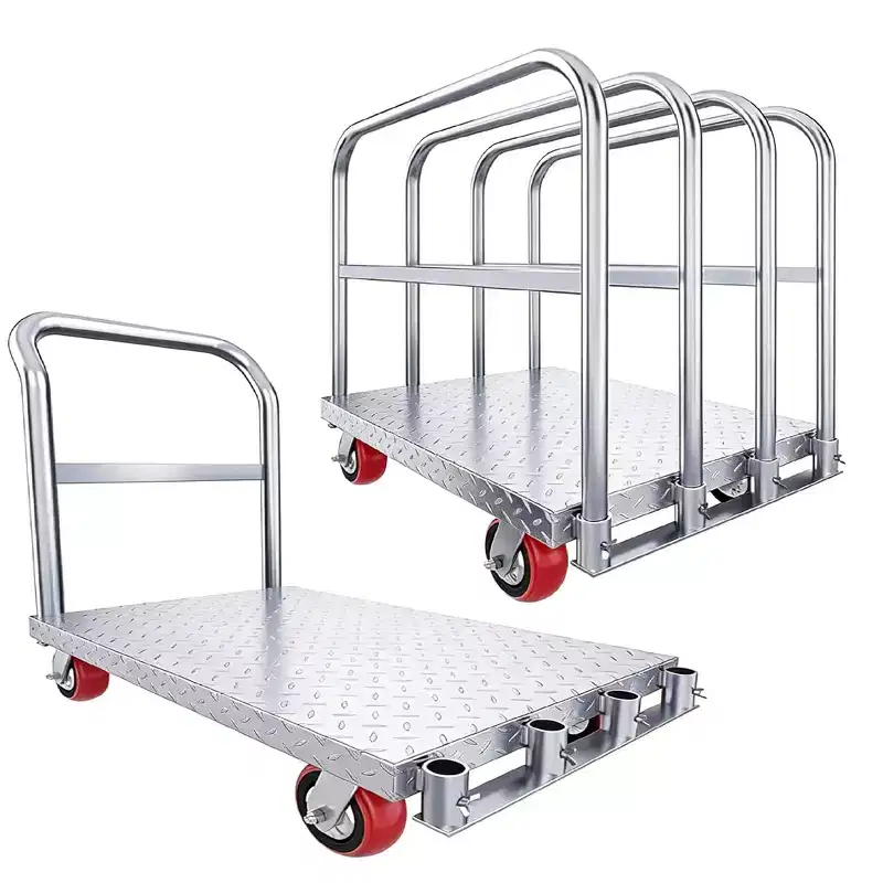 2-in-1 Platform Truck, 2500 LBS Heavy Duty Steel Panel Dolly, 36 x 24 Inch Panel Truck Cart with 4 Handrails & Rubber Swivel Casters