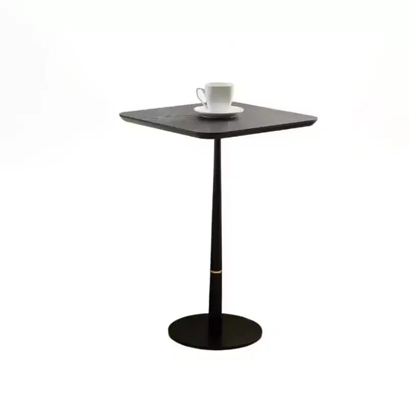 VIYET 24 Square End Table - Black MDF, Metal Legs, Gold Accents,Multi-Functional Desk for Living Room/Lounge Area