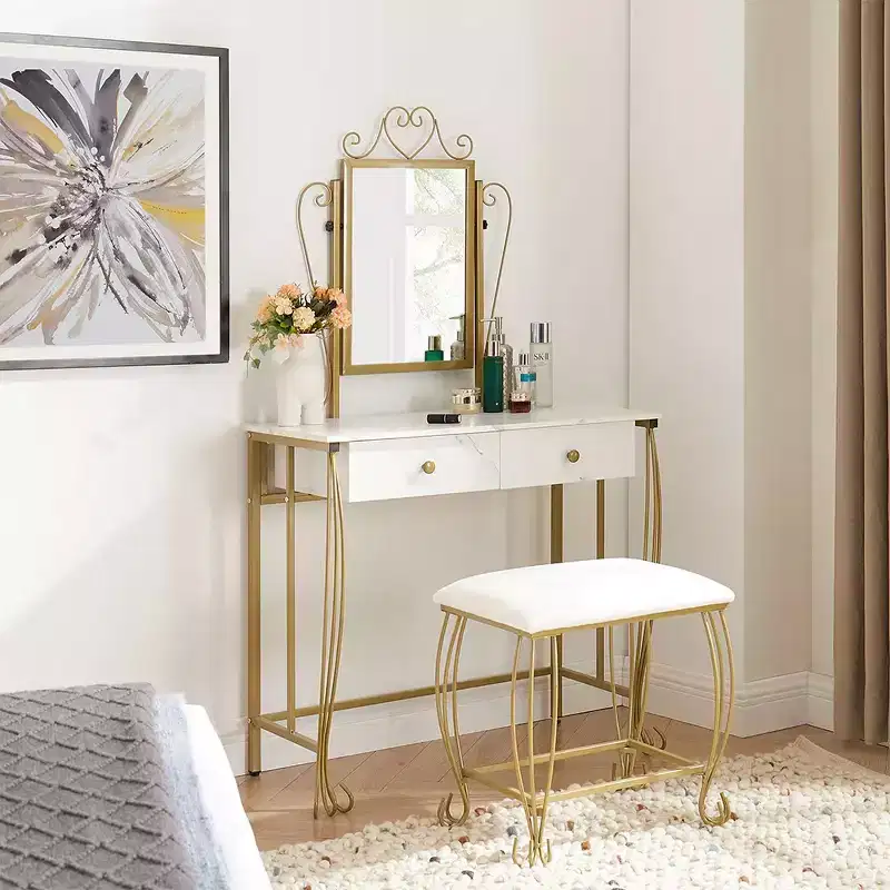 Bestier Vanity Table Set with Mirror & Stool,White Makeup Dressing Desk with Drawers for Girls,Women,Bedroom,Gift