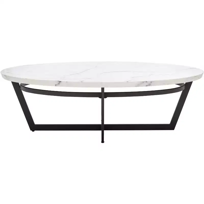 Placido Oval Coffee Table - White Marble/Black - Safavieh