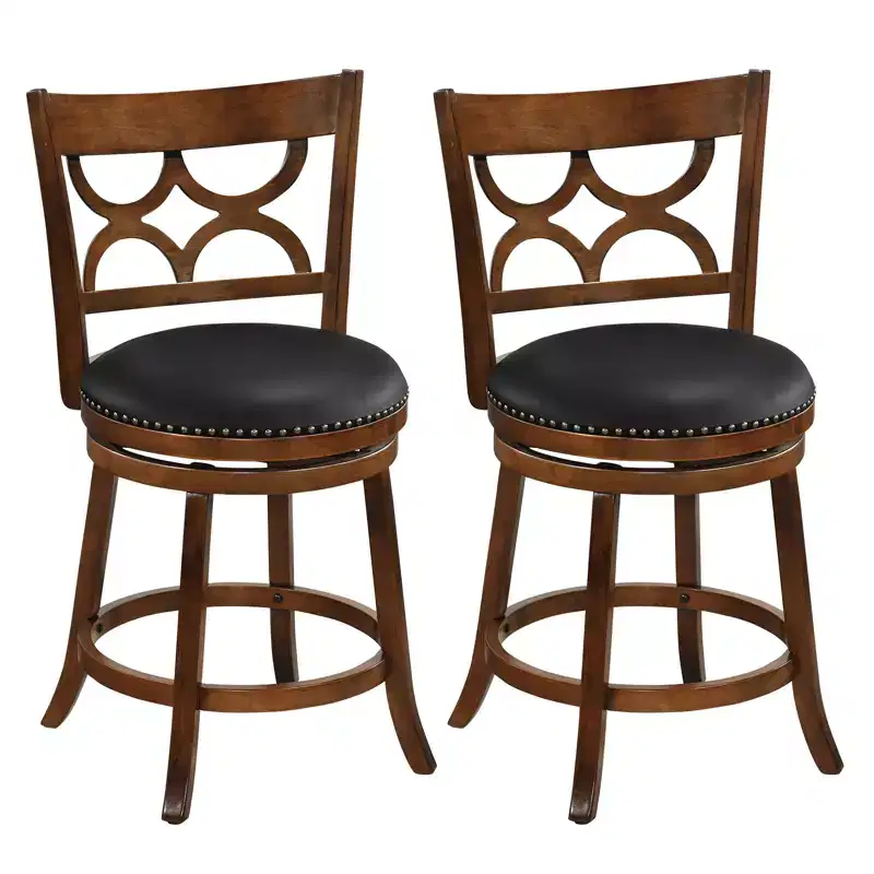 Costway 26'' Counter Height Bar Stools Set of 2 w/Rubber Wood Frame Upholstered Seat