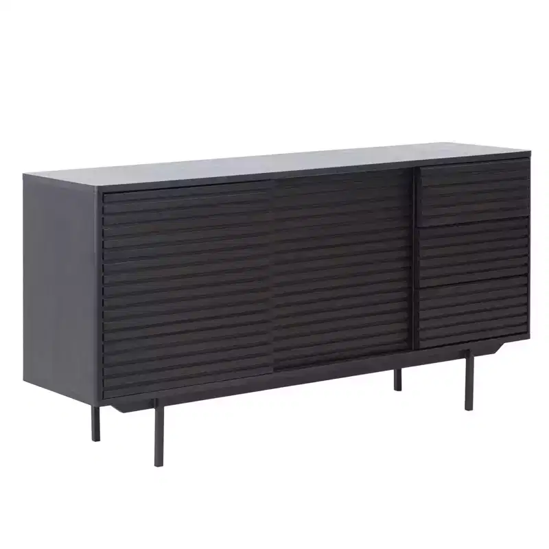 62.4 Inch Mid-Century Modern Sideboard Buffet Table with 3 Drawers & 2 Shelves, Iron Frame TV Stand Cabinet for Kitchen, Dining Room, Living Room