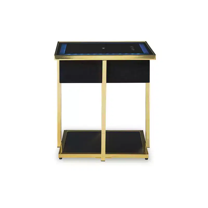 Signature Design by Ashley Rexwell Smart Accent Table with Bluetooth Speaker & Wireless Charging, Black & Gold Finish