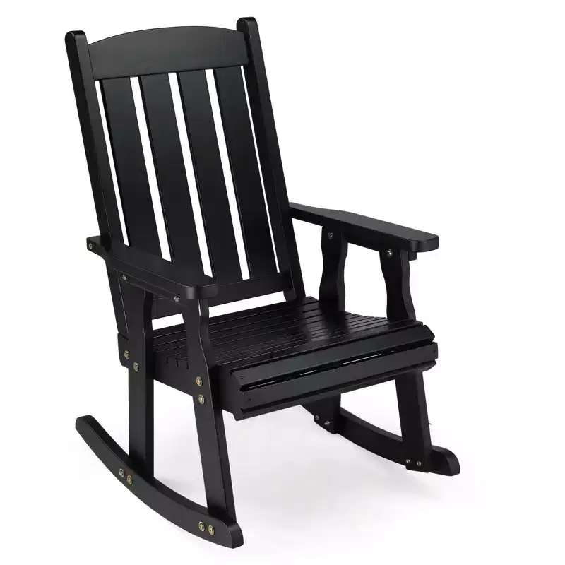 Karl Home | 28 in. Solid Wood Slat Back Outdoor Rocking Chair with Cushion
