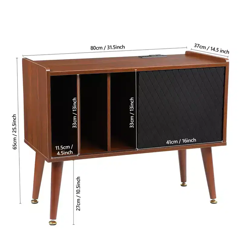 Large Vinyl Record Storage Cabinet Holds 300 Albums, Turntable Stand w/ Charging Station & USB Ports, Record Player End Table Furniture