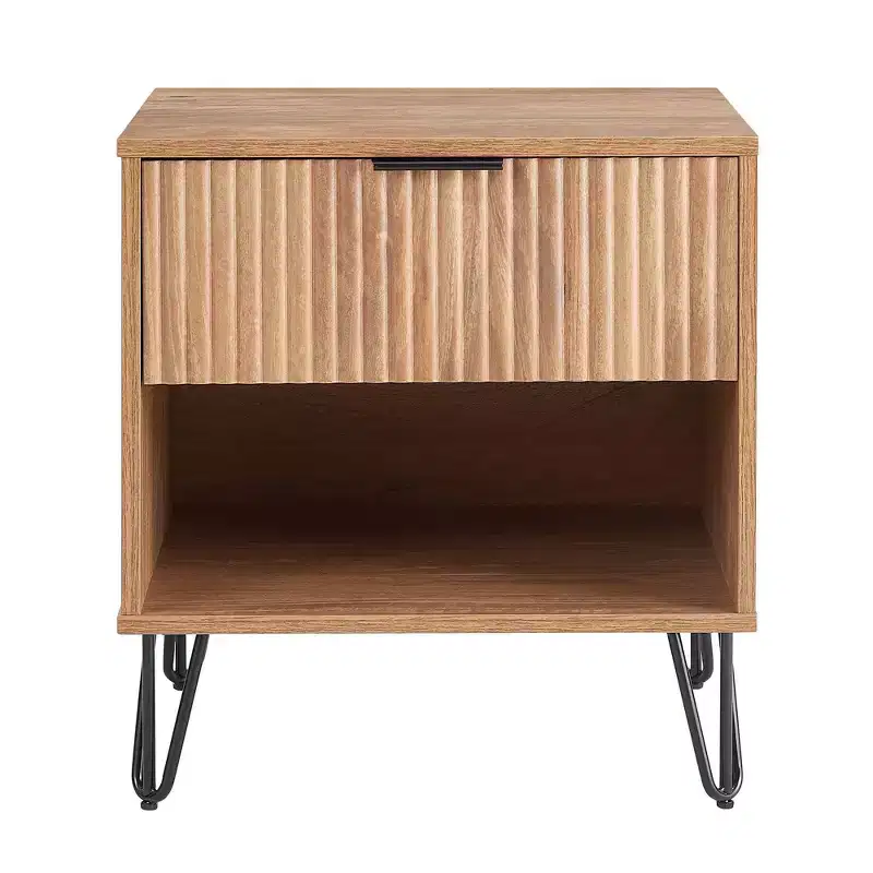 Manhattan Comfort Dumbo Nightstand with Drawer Golden Brown: Modern Design, MDF Frame, Metal Glides, Storage Shelf
