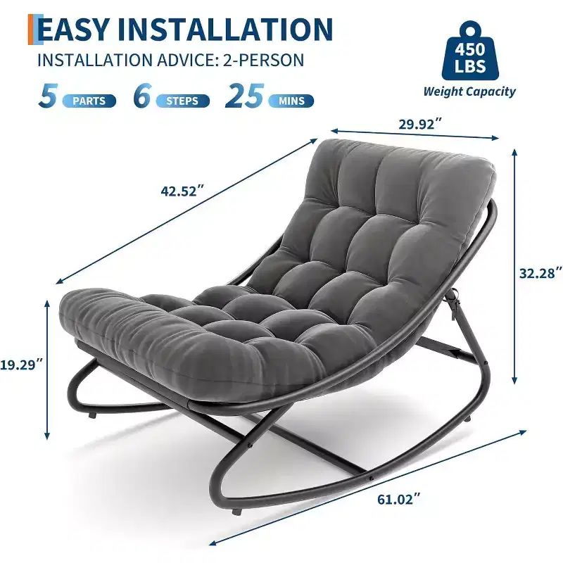 COZONY Oversized Papasan Rocking Chair, Thick Cushion 450 LBS Support Indoor Outdoor Rocking Egg Chair for Bedroom Living Room Patio Porch Garden