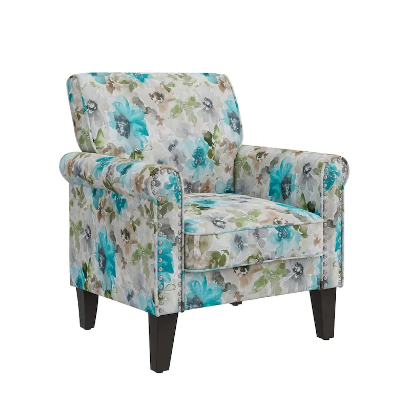 Herve Traditional Rolled Arm Accent Chair with Pewter Nailheads