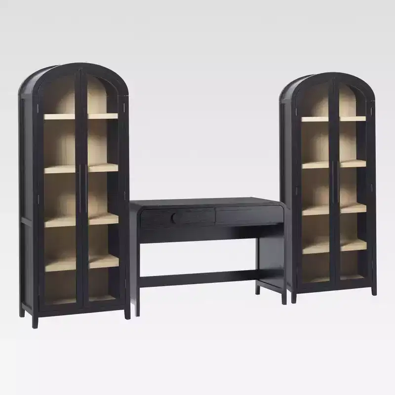Saracina Home 3pc Modern Waterfall Desk with 2 Tall Glass Bookcases