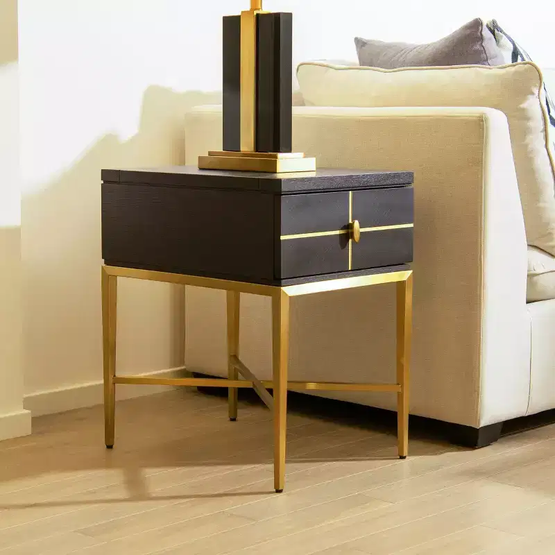 JTH LUXE Kingsly 16 Wide Contemporary Gla m Storage Side Table, Espresso Black Birchwood & Veneer