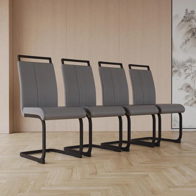 Modern Dining Chairs,PU Faux Leather High Back Upholstered Side Chair with C-shaped Tube.Metal Legs(Set of 4)