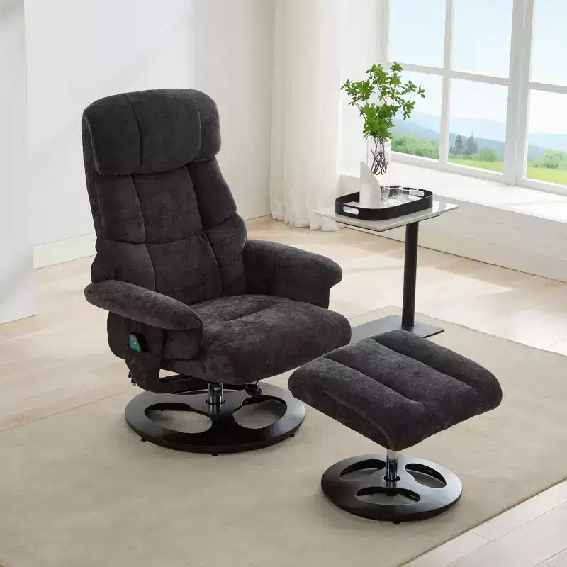 Okak Modern Chenille Adjustable Recliner Swivel Lounge Chair with Ottoman Footstool,Leisure Accent Chair for Living Rooms,Relaxation Areas