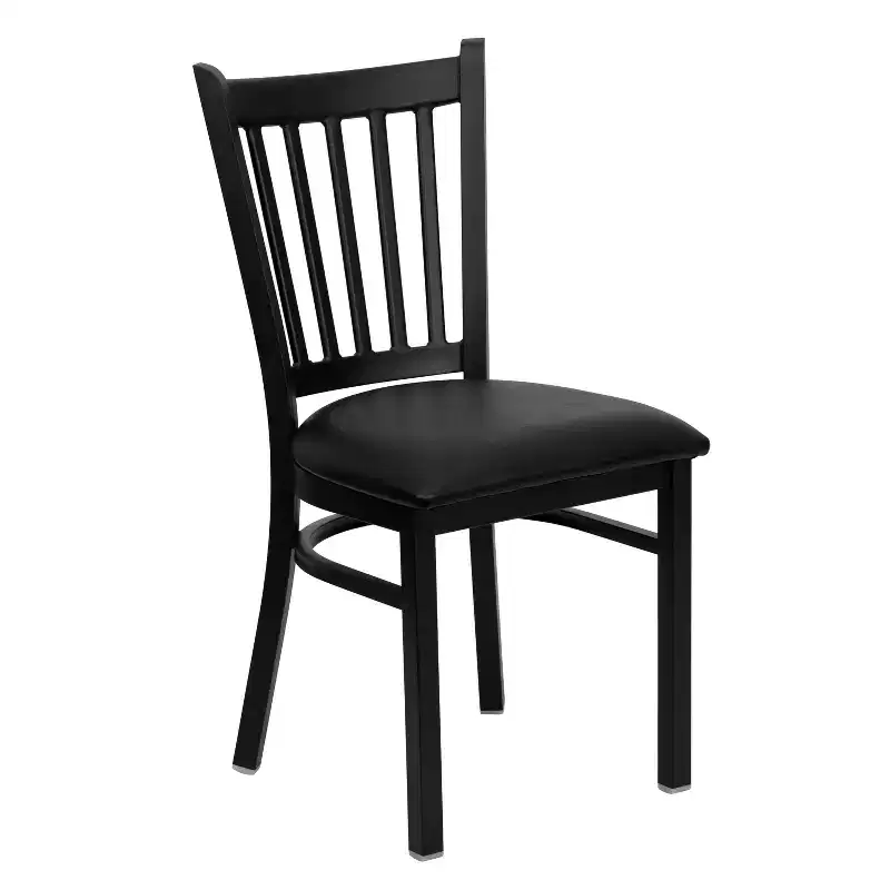 Black Metal Frame Vertical Back Dining Chair – Vinyl or Wood Seat, Seats 1