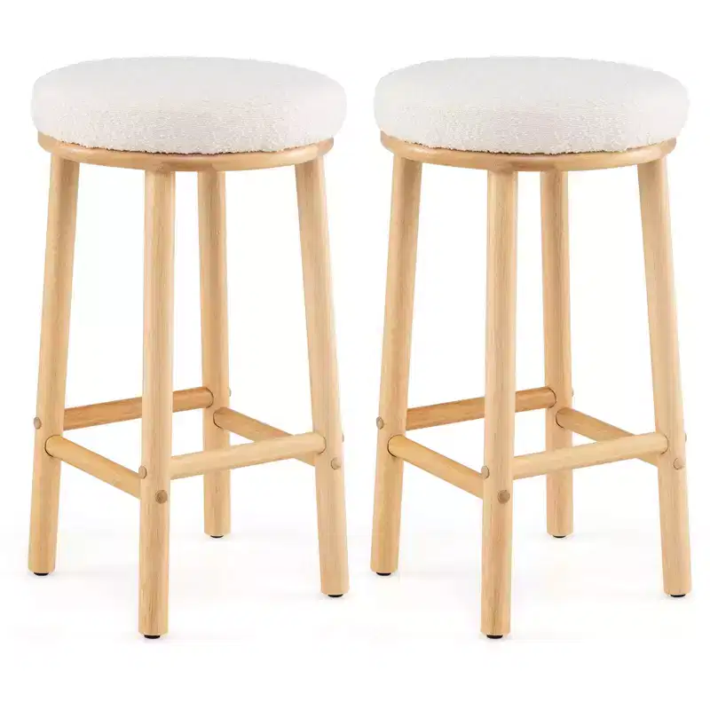 Costway 27 Bar Stools Set of 2/4 Upholstered Barstools with Boucle Fabric Seats Footrests