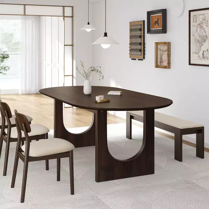 PexFix 79 Oval Dining Table for 6-8 Wood Kitchen Table with Scratch-Resistant Top & Arched Legs Modern Farmhouse for Living Room Kitchen Walnut