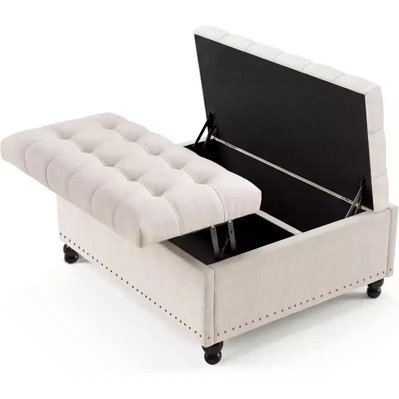 Large Square Storage Ottoman with Lift Top, 300 LBS Tufted Upholstered Ottoman Coffee Table Bench with Sturdy Wood Legs, Multi-Functional Storage Box
