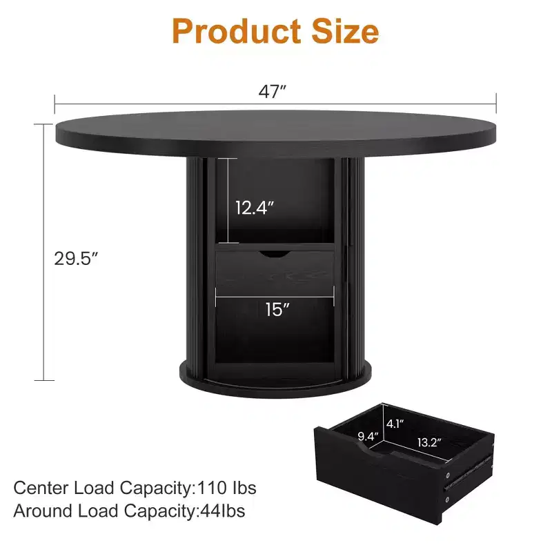 COZONY 47 Round Dining Table with Storage, Farmhouse Kitchen Table for 4-6, Circle Table with Shelf and Drawer for Dining Room
