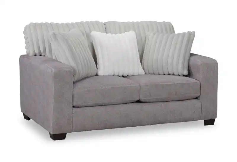 Made in Canada 67 Chenille and Faux Fur Fabric Loveseat with Removable Cushions - Plush Paloma Grey